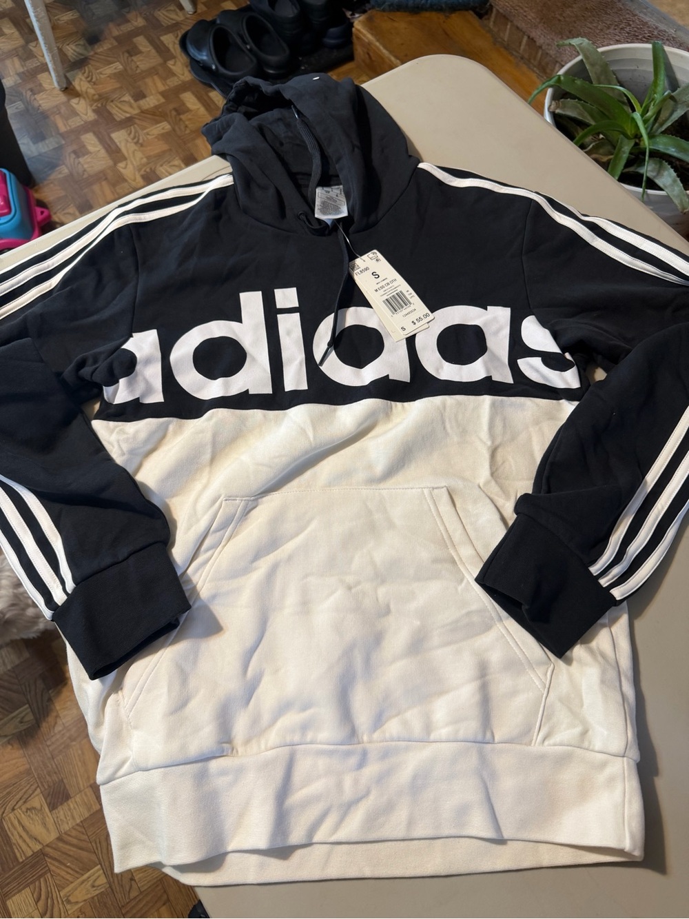 adidas Black and White Colorblock Zip Hoodie with Bold Logo